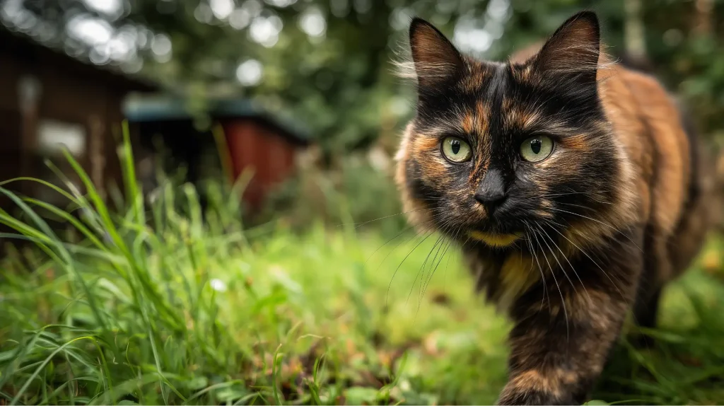 Chat écaille de tortue au pelage noir et roux.