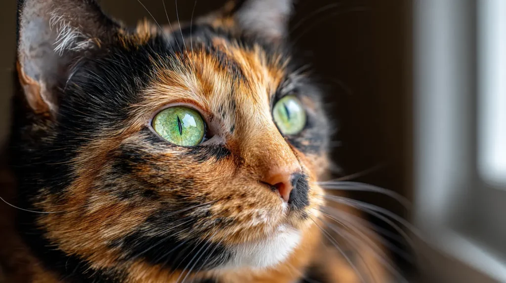 Gros plan sur les poils noir et roux d'un chat, montrant que l'écaille de tortue est une couleur et non une race